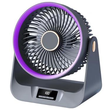 Imagem de Ventilador de mesa portátil, pequeno ventilador recarregável de baixo ruído com temporizador grande angular de inclinação ajustável, mini ventilador de fluxo de ar forte de 5 velocidades para quarto,