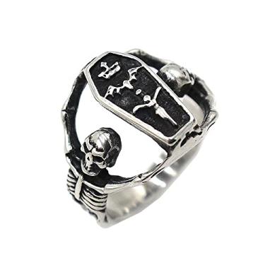 Imagem de PAMTIER Anel de caveira de zircônia masculino feminino caixão de diamante joia de festa de casamento, Metal