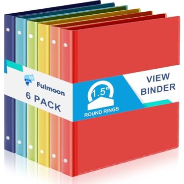Imagem de Fulmoon Pacote com 6 fichários de plástico com 3 anéis de cores sortidas econômico flexível fichário redondo fichário de apresentação com bolso para reuniões escolares de escritório (brilhante, 3,5