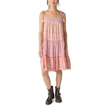 Imagem de Lucky Brand Vestido feminino com estampa mista e manga amarrada, Pêssego Multi, PP