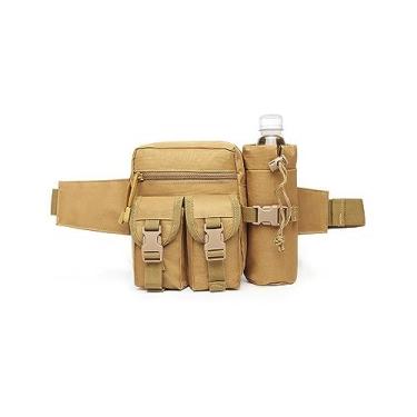 Imagem de Piscorush Pochete tática com suporte para garrafa de água, versátil e impermeável, pochete militar para atividades ao ar livre, caminhadas, acampamento, pesca, Caqui, Cintura tática com suporte para