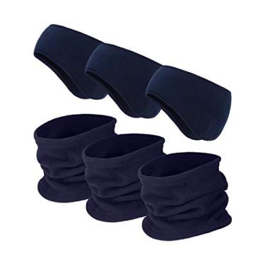 Imagem de BBTO 6 peças aquecedores de orelha de lã faixa de cabeça para inverno Polaina de pescoço, Azul marinho, One Size