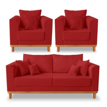 Imagem de Kit Sofá 3 Lugares e 2 Poltronas Beny Viena Suede Vermelho - Madeira P