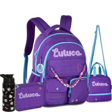 Imagem de Kit Mochila Costas Escolar Luluca Feminina Juvenil Miçangas