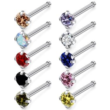 Imagem de Gnznzko 18G 20G 22G Anéis de nariz de titânio de aço inoxidável para mulheres anéis de nariz em forma de L brincos de nariz parafuso piercing de nariz joias para mulheres CZ 1,5 mm 2 mm 2,5 mm 3 mm 10