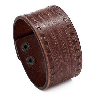 Imagem de Fusamk Pulseira larga de couro com estampa punk rock, 7.5 inches, Metal, Sem pedras preciosas