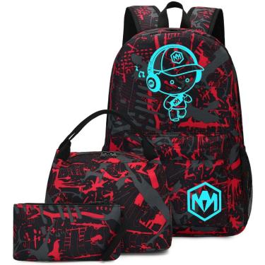 Imagem de Mochila escolar Bluboon para meninos e adolescentes, mochila de livros, 3 peças vermelhas