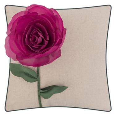 Imagem de KINGROSE Capa de almofada rosa 3D flor decorativa capa de almofada quadrada para dia dos namorados dia das mães sofá cama sala de estar sofá 45 x 45 centímetros rosa vermelha