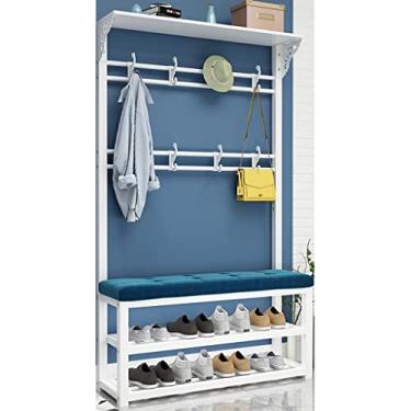 Imagem de Cabide Industrial Hall Tree Rack de sapato, prateleira de armazenamento de entrada com banco de sapatos/6 ganchos para quarto, montagem resistente e fácil