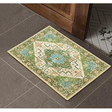 Imagem de Arenarug Tapete de área lavável, boêmio, para quarto, 5 x 7 cm, estampa floral, retrô, antiderrapante, tapete de área envelhecido, verde
