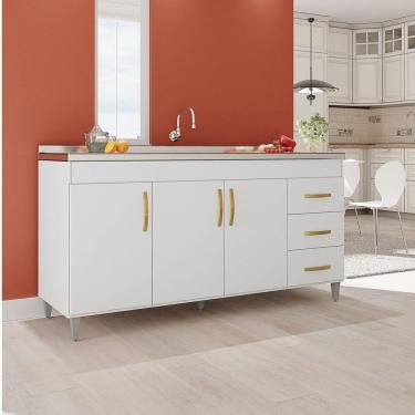 Imagem de Balcão Gabinete de Pia sem Tampo Luana 158cm X 80cm X 51cm Branco