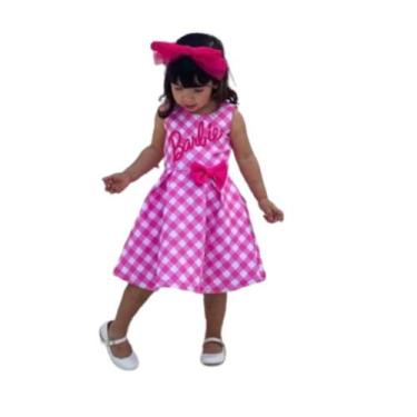 Imagem de Vestido Malha Infantil Rosa Festa Aniversario Tema Barbie - ANALI CONF