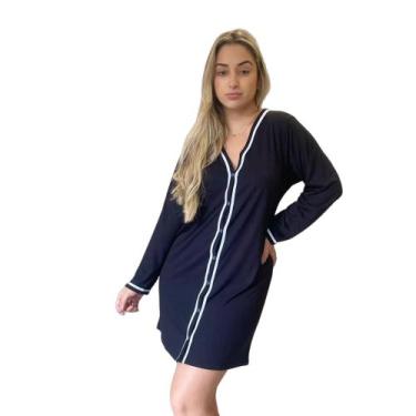 Imagem de Camisola manga comprida feminina aberta com botões camisão longa mater