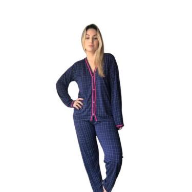 Imagem de Pijama Feminino Aberto Com Botões Estampado Roupa de Dormir Inverno Ma