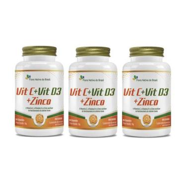 Imagem de Kit 3x Suplementos Alimentares Vitaminas C D3 e Zinco 60 cápsulas Flor
