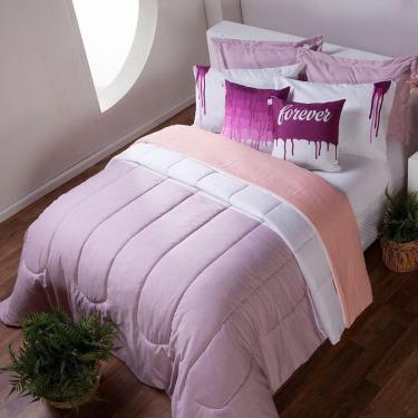 Imagem de Kit Edredom Linho Colorido Casal Queen 7 Peças Rosa