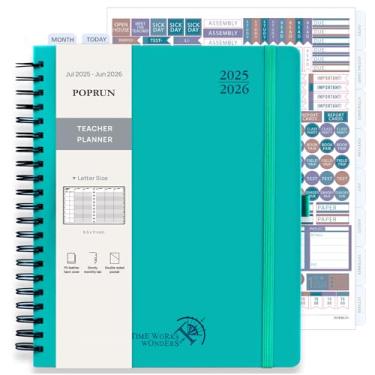 Imagem de POPRUN Planner para professores 2025-2026, (tamanho carta - 21 x 28 cm), agenda de aula acadêmica (julho de 2025 a junho de 2026), com abas mensais, papéis grossos, bolso nos dois lados, couro para