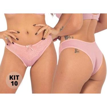 Imagem de Kit 10 Calcinhas Femininas Adulto Cotton Algodão com Renda Lingerie Es