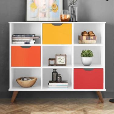 Imagem de Estante Nicho Vintage Sabina Branco com Gavetas Coloridas - Mais de Ca