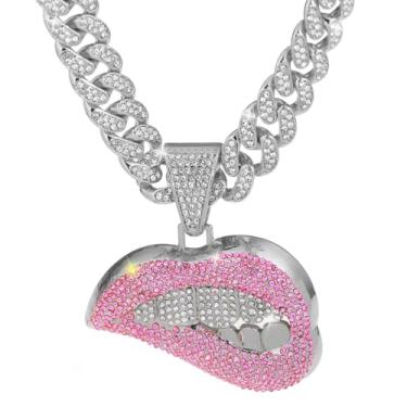 Imagem de GuoShuang Corrente de elos cubanos para homens e mulheres com pingente, colar de elos cubanos Miami Ice Out Diamond Joias Hip Hop, 20 Inch, Metal, Sem Pedra Preciosa