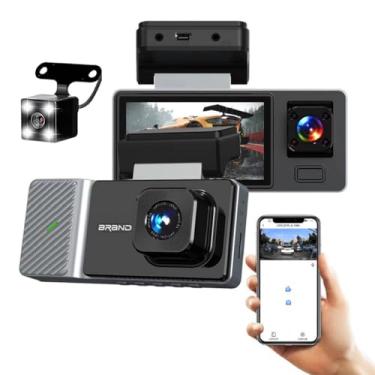 Imagem de Câmera veicular IPS de 7,6 cm para carros, câmera de visão frontal interna e traseira de 3 canais, DVR veicular WiFi integrado, gravador de vídeo de visão noturna HD 1080P