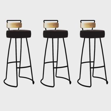 Imagem de Kit 03 Banqueta Alta Alice Bar Balcão Cozinha Com Encosto Madeira Ferro Preto Corino Marrom - Ahz Móveis