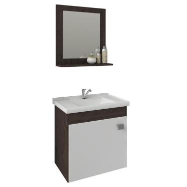 Imagem de Gabinete de Banheiro com Cuba e Espelheira Iris 45cm Cafe/Branco - mgm