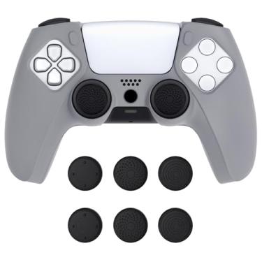 Imagem de PlayVital Pure Series Dockable Model Anti-Slip Silicone Cover Skin for ps5 Controller, Soft Rubber Grip Case for ps5 Controller Fits with Charging Station with Thumb Grip Caps - Gray