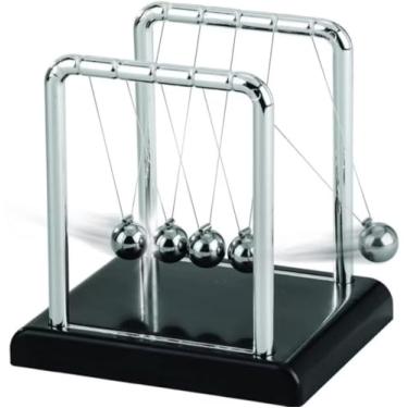 Imagem de Pêndulo de Newton para Mesa, Bolas de Metal Cromado, Base Preta, Decoração para Escritório