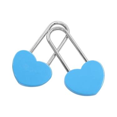 Imagem de Cionyce Cadeado de coração Love Lock, 2 peças de cadeado azul em forma de coração de 8,89 cm 50 mm para namorados, casamento, aniversário, viagem, dia dos namorados, ponte (sem chave)