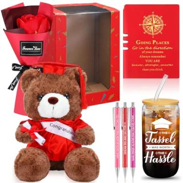 Imagem de Vinsot Conjunto de presentes de formatura Class of 2025 Urso de pelúcia com sabonete, flor artificial, frasco de vidro de 473 ml, caderno inspirador e 3 canetas esferográficas, presentes de formatura