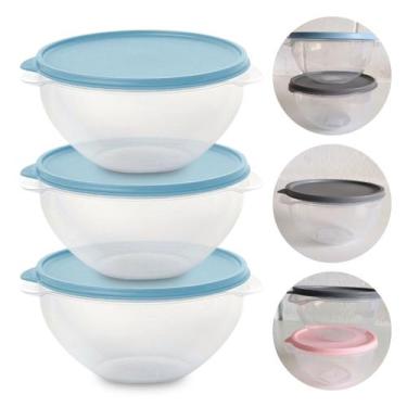 Imagem de Kit 3 Pote de Plástico Hermético 500ml Marmita C/ Tampa Bowl Redondo T