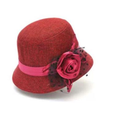 Imagem de Chapeu Tipo Cloche Detalhe Em Flores véu ADULTO - oem, Vermelho