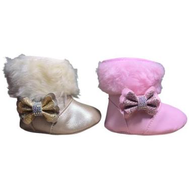 Imagem de Kit 2 Pares Bota Botinha Felpuda Feminina Para Bebê - Babys Shoes, Ros