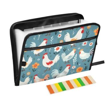 Imagem de Linda pasta de arquivos expansível de frango, organizador de arquivos sanfonado de 13 bolsos com etiquetas adesivas com zíper, organizador de documentos A4 portátil para escritório, material escolar