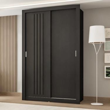 Imagem de Guarda Roupa Solteiro 2 Portas Darvi 2 Gavetas Carraro Ripado Preto Touch