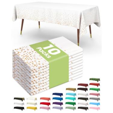 Imagem de Toalha de mesa de plástico descartável, pacote com 10, 137 x 274 cm, branco/ouro rosa