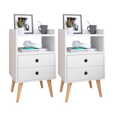 Imagem de Conjunto Mesa de Cabeceira Kit Mesinha Canto Quarto Lateral Cama 2 Gavetas Organizadoras Retrô Quarto - Várias Cores - Dream rpm