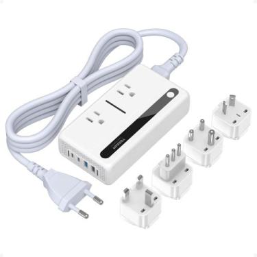 Imagem de Conversor de tensão TESSAN 220V a 110V com 4 soquetes USB 2 AC