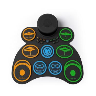 Imagem de Conjunto Eletrônico de Tambor, 2 Alto -falante Drum Pad 9 Pads Suporta MIDI Vários Fone de Ouvido de Conexão de áudio 18 Horas Playtime Silicone Practice Drum Com Tambor