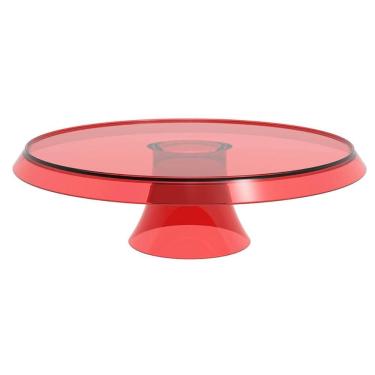 Imagem de Base Porta Bolos Tortas Doces 25cm com Pé Vermelho Transpare