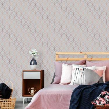 Imagem de Papel de Parede Geométrico Stylish Cinza com Rose Gold 270 - Inove Pap