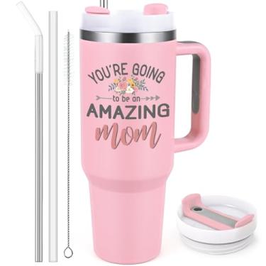 Imagem de Qtencas Presentes de primeiro dia das mães para a nova mãe, copo de aço inoxidável de 1,134 g com alça, itens essenciais para gravidez, presente de chá de bebê de aniversário de dia das mães para nova