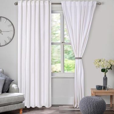 Imagem de Cortinas brancas, cortinas e cortinas, cortinas de algodão branco 96 polegadas, cortinas, cortinas de fazenda para sala de estar, cortinas de aba superior, cortinas de aba superior, cortinas de sala