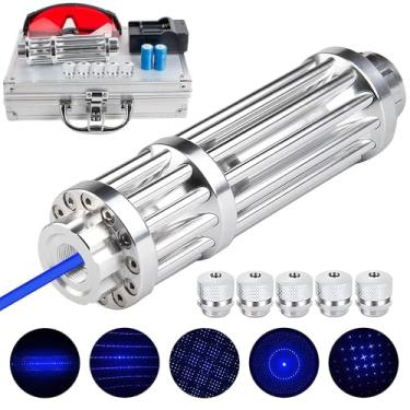 Imagem de Yinnrent Lanterna Azul De Alta Potência, Luz Azul Potente De Longo Alcance, Lanterna Recarregável Com 5 Estrelas Para Camping, Caminhadas, Caça, Pesca, Prata