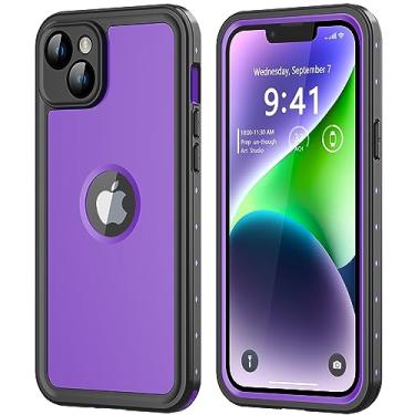 Imagem de Protebox Capa para iPhone 14 à prova d'água com protetor de tela integrado, à prova de choque, à prova de poeira, capa de telefone à prova d'água IP68 para iPhone 14 de 6,1 polegadas (roxa)