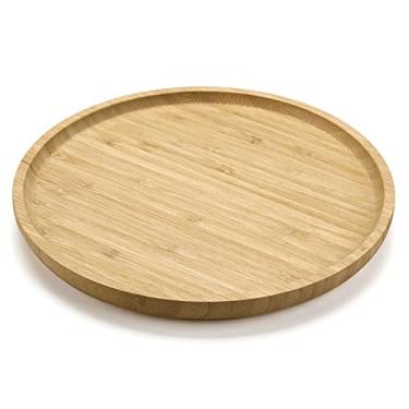 Imagem de Bandeja redonda de bambu, pratos de madeira, bandeja de servir de madeira, tábua de servir de charcutaria para mesa de jantar/café, 30 cm