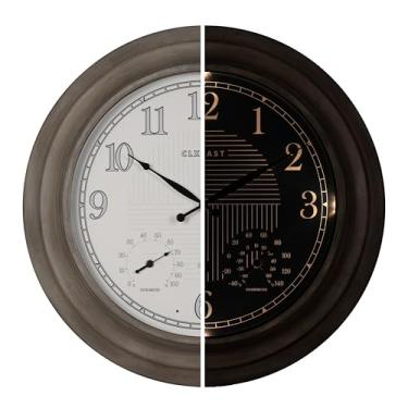 Imagem de CLXEAST Relógio de parede atômico autoiluminado/externo de 61 cm com temperatura e umidade, relógios de parede grandes grandes de 61 cm para decoração de sala de estar, acabamento em madeira de