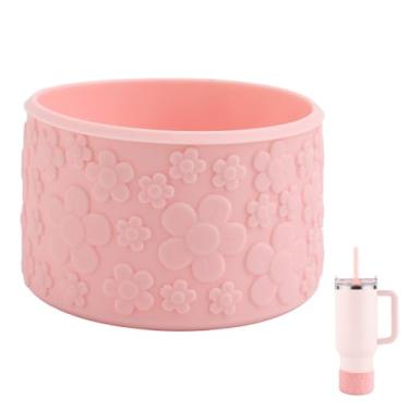 Imagem de Bota protetora de silicone floral compatível com Stanley Cup 20/30/1,134 g e mais garrafas com fundo de 7,5 cm, manga inferior para garrafa de água para acessórios de copo (rosa)