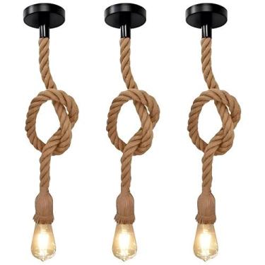 Imagem de Kit 3 Pendente Corda 1M Retro Vintage Rústico Sisal E27 Para Decoração